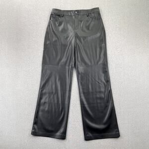 MANGO Faux Leather Pants Womens 10 Black Straight Leg Trouser High Waist Urban